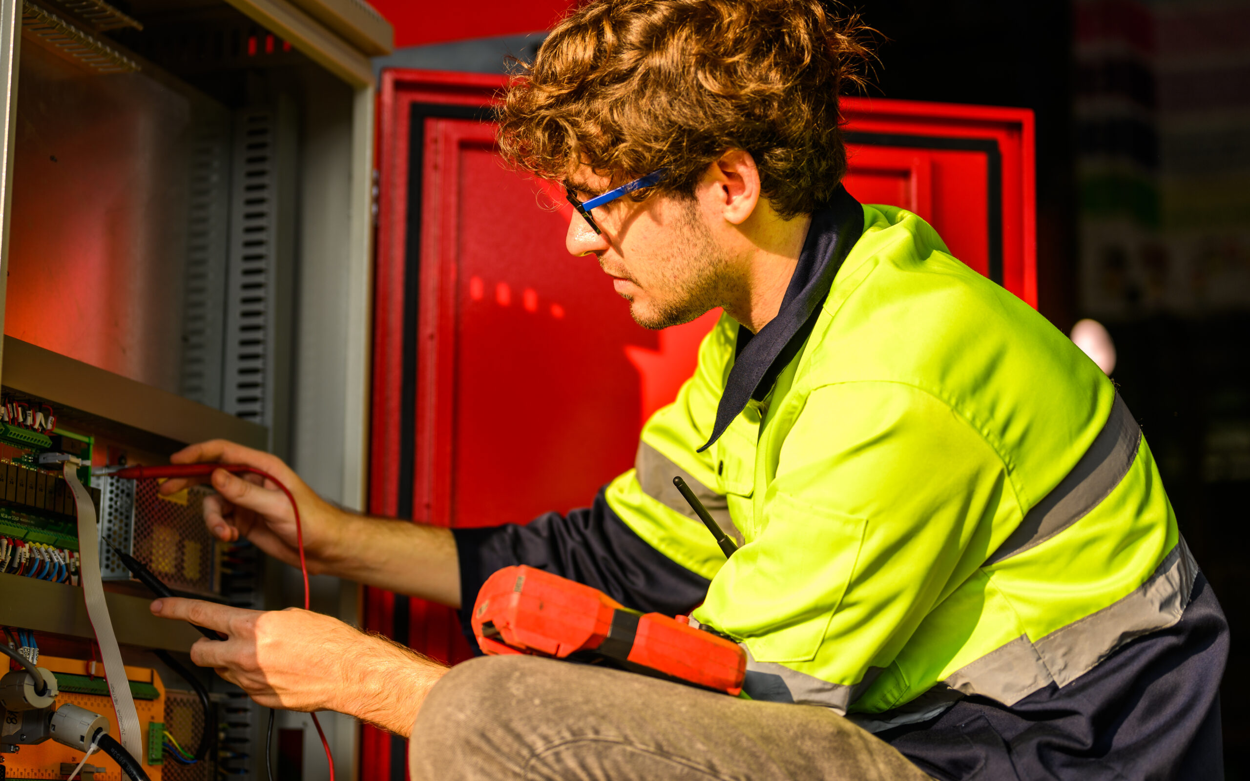 Wartung und Instandhaltung elektrischer Anlagen Servicetechniker prüft elektronische Komponenten in einem Schaltschrank im Rahmen von Wartungs- und Servicearbeiten.